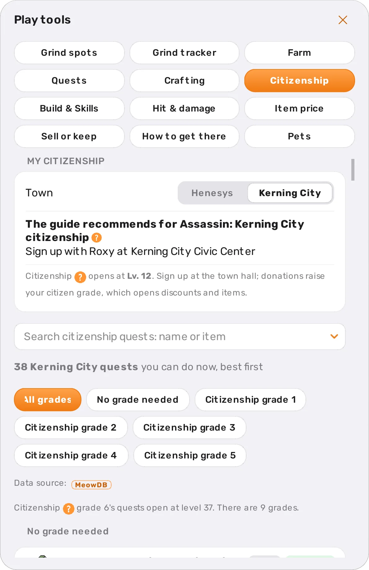 Citizenship: the Henesys quests by grade